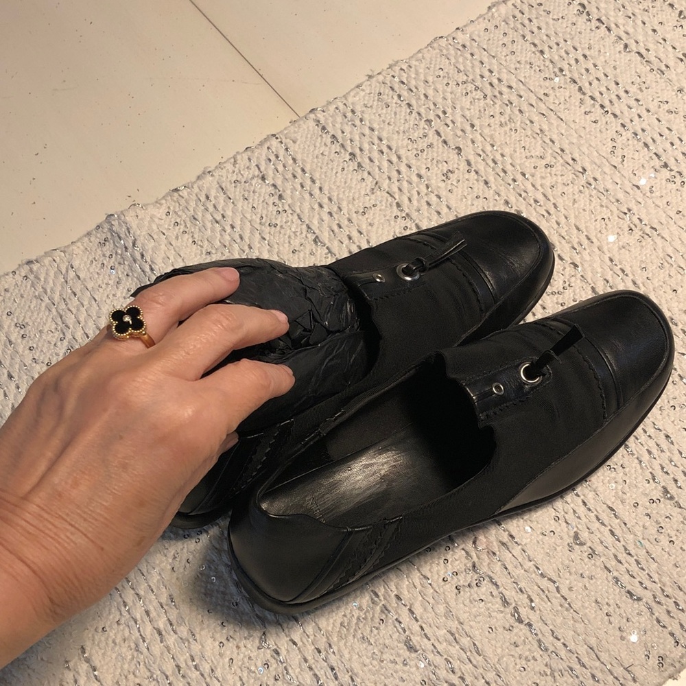 Anne Klein Black Leather Slip-On Loafers with Metal Accent - Picture 8 of 13